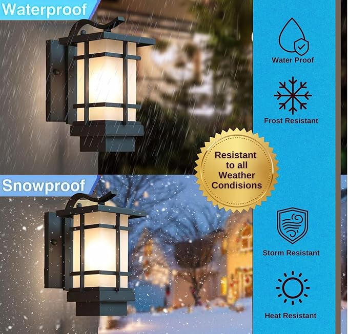 Outdoor Wall Light Fixtures Exterior Waterproof Lanterns Porch Sconces Wall Mounted Lighting with Modern Frosted Glass Black Aluminum Wall Lamps for Patio Front Door Entryway (TYPE_B 13.1inch)