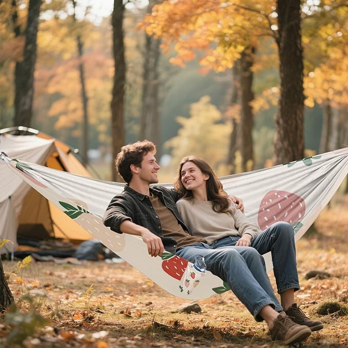 OTVEE Camping Hammock Berry Flower Art Portable Hammocks 500lb Upgraded Thickened Durable Single Hammocks with Tree Straps &amp Travel Bag for Camping Outdoor Indoor Patio Backyard
