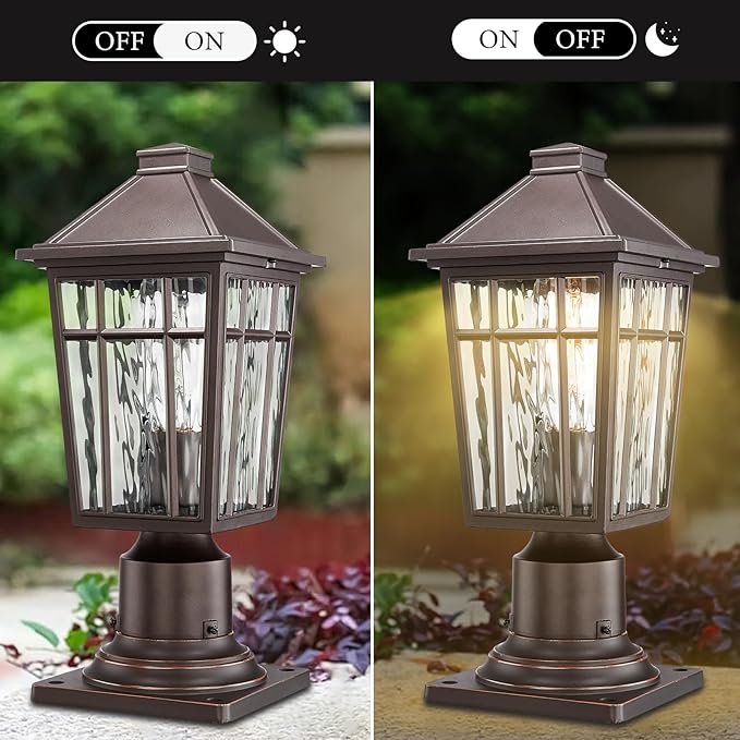 Darkaway Outdoor Post Lights Lamp Post Light Fixture Waterproof Aluminum Housing with Water Ripple Glass Fence Post Deck Lighting for Garden Patio Pathway