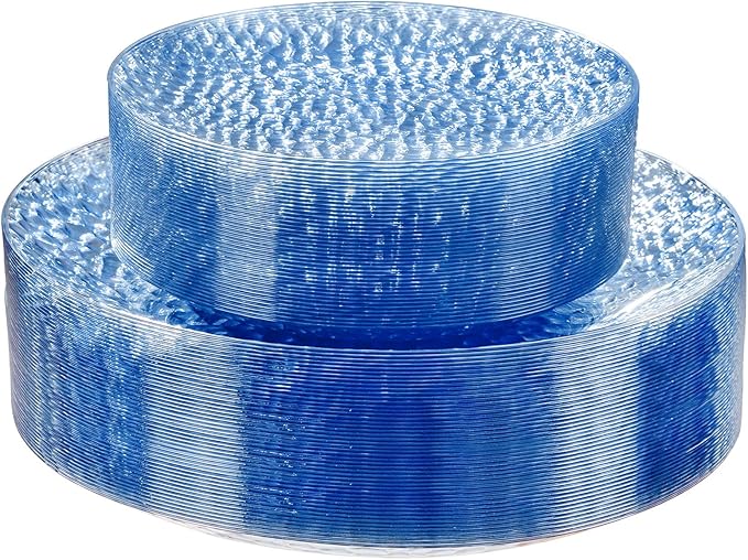 Rubtlamp 60Pcs Easter Plastic Blue Plates Heavy Duty Disposable Plates Blue Hammered Party Plate Include 30 Dinner Plate 30 Dessert Platos Fancy Disposable Platos For St Patricks Day