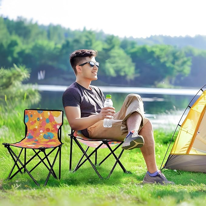 Blue Dots Portable Camping Chairs Folding Chair - Durable Oxford Fabric Lightweight Iron Frame Easy Fold Design - Ideal for Outdoor Activities Camping Fishing and Travel