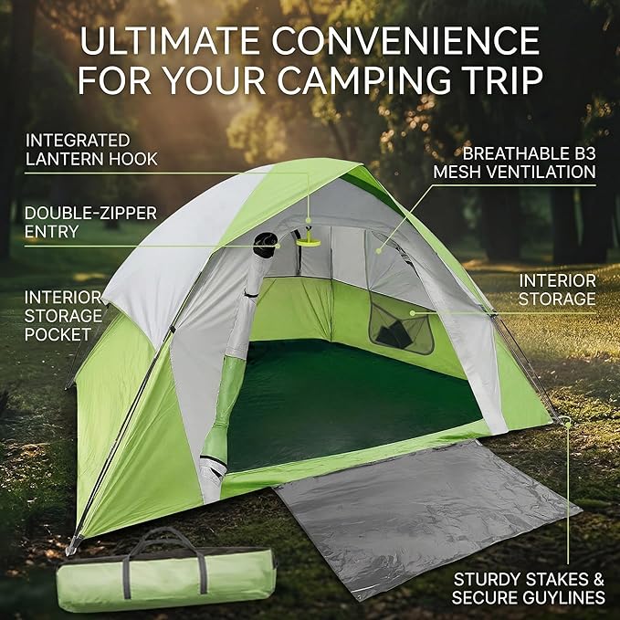 XL 4 Person Dome Camping Tent Double Layer Waterproof Removable Rain Fly for Outdoor Hiking Fishing
