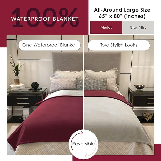 Waterproof Blanket for Bed Intimacy | Cozy Love Blankets Machine Washable &amp Reversible Protection for Couples | Protects Against Spills Pets &amp Accidents - Oversized Queen Size Blanket 65x80