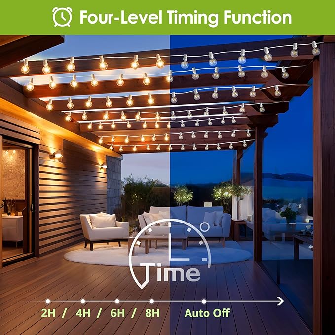 Mlambert 48Ft Solar String Lights Outdoor Waterproof Patio Lights with 18 Shatterproof G40 Bulbs(1 Spare) Led Light for Backyard-White Wire