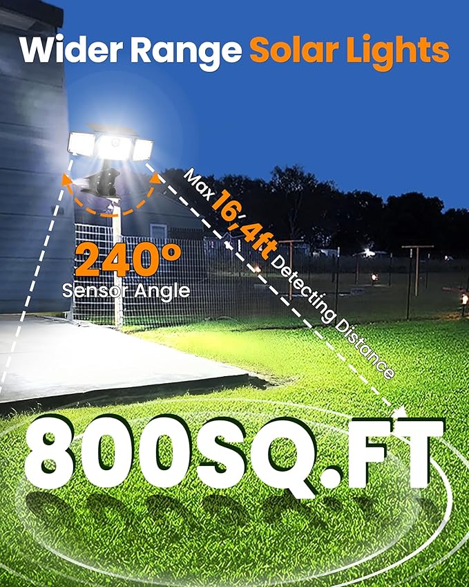 Clip on Solar Lights 1500LM Motion Sensor Security Lights with Remote Control 270°Wide Angle Solar Flood Light 3 Heads High Bright Solar Lights Outdoor Waterproof for Fence Gutter Yard（2Pack)