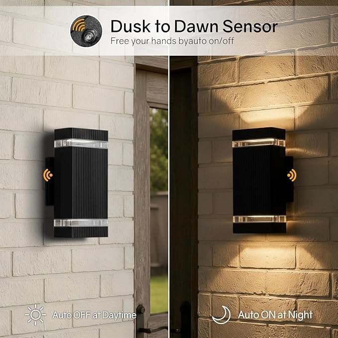 Dusk to Dawn Outdoor Wall Light Modern Up Down LED Wall Sconce Aluminum Waterproof Exterior Lighting Fixture Porch Lights for House Patio Sensor ETL