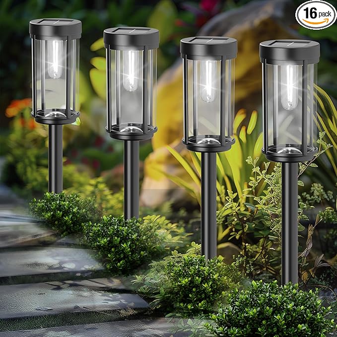 16 Pack Solar Lights Outdoor Waterproof for Garden Walkway Pathway Lawn Yard Decorative Modern Landscape Lighting. (Cool White Light 16)