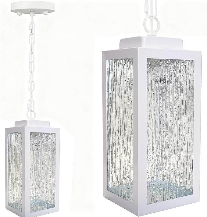Outdoor Pendant Light 11 Porch lights Outdoor Chandelier Hanging Ceiling Lights White Aluminum Lightshade with Tempered Glass Exterior Lighting Fixture for Porch Yard Gazebo 1 Pack No Sensor