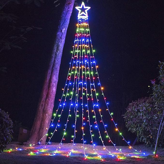 Outdoor Christmas Star String Lights 320 LED 11.5 ft Waterfall Tree Lights with 8 Lighting Modes for Indoor/Outdoor Yard Home Festival Party Xmas New Year Decor
