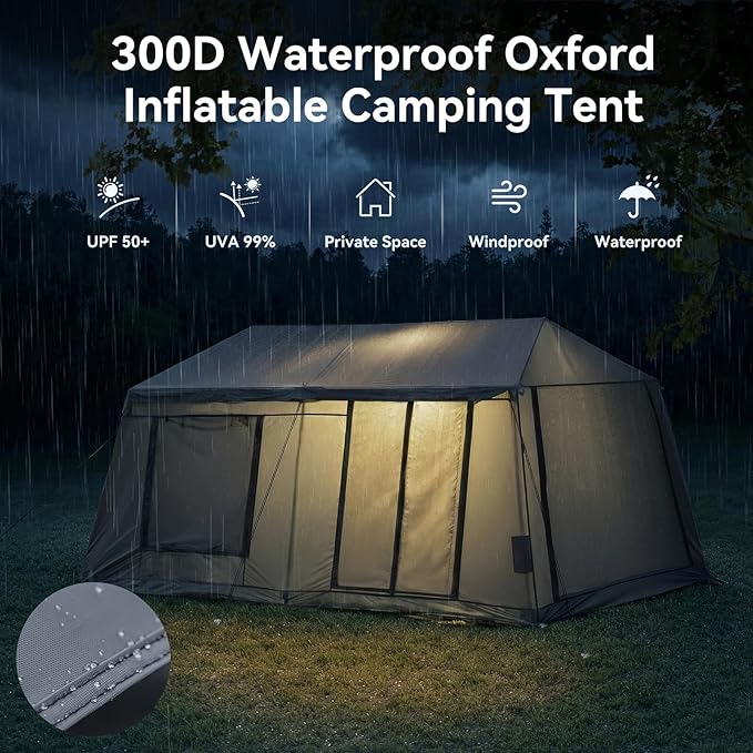 Inflatable Blow Up Tents for CampingWaterproof Oxford Hot Tent with Manual PumpSpacious Easy Setup Inflatable Camping Air Tent for Family Glamping