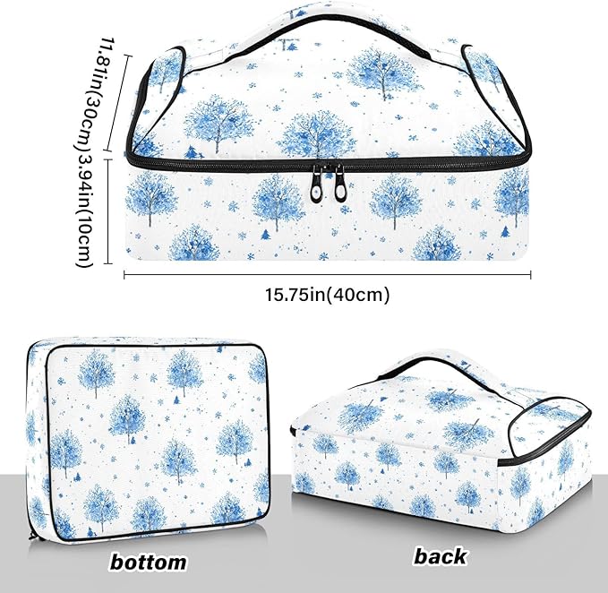 Casserole Carrier Blue Tree PatternInsulated Casserole Carrier for Hot or Cold Food Thermal Lunch Tote for Potluck Parties Picnic Beach Fits 9 x 13 Inches Baking Dish