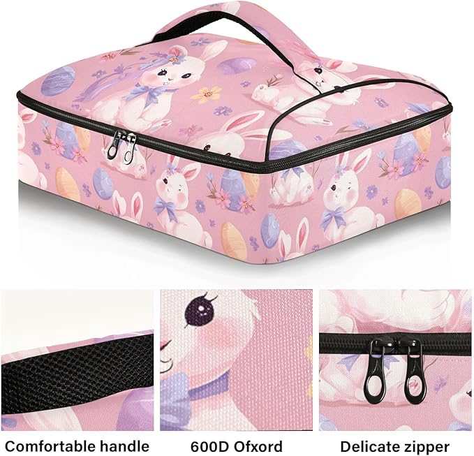 Casserole Carrier Cute RabbitsInsulated Casserole Carrier for Hot or Cold Food Thermal Lunch Tote for Potluck Parties Picnic Beach Fits 9 x 13 Inches Baking Dish