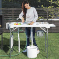 42.5 Fish Cleaning Table with Dual Sink Portable Folding Camping Table with Faucet Sprayer Grid Rack Hose Hook Up &amp Knife Groove Outdoor Sink Station for Picnic Beach Patio