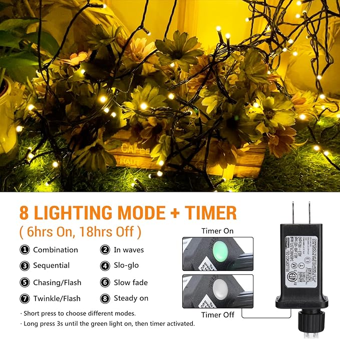 Toodour Christmas Lights Outdoor 328ft 1000 LED String Lights Timer Waterproof 8 Modes Outdoor Christmas String Light - Twinkle Light for Tree Home Garden Yard Wedding Party Xmas Decor(Warm White)