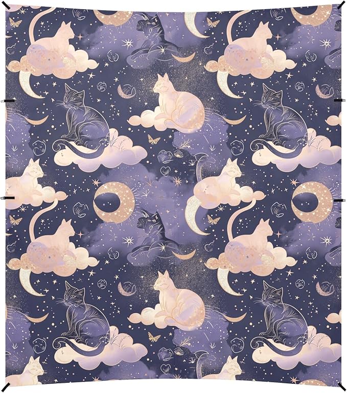 Camping Sun Shelters Moon Clouds and Cats Pattern Beach Canopy 126 * 110.2in
