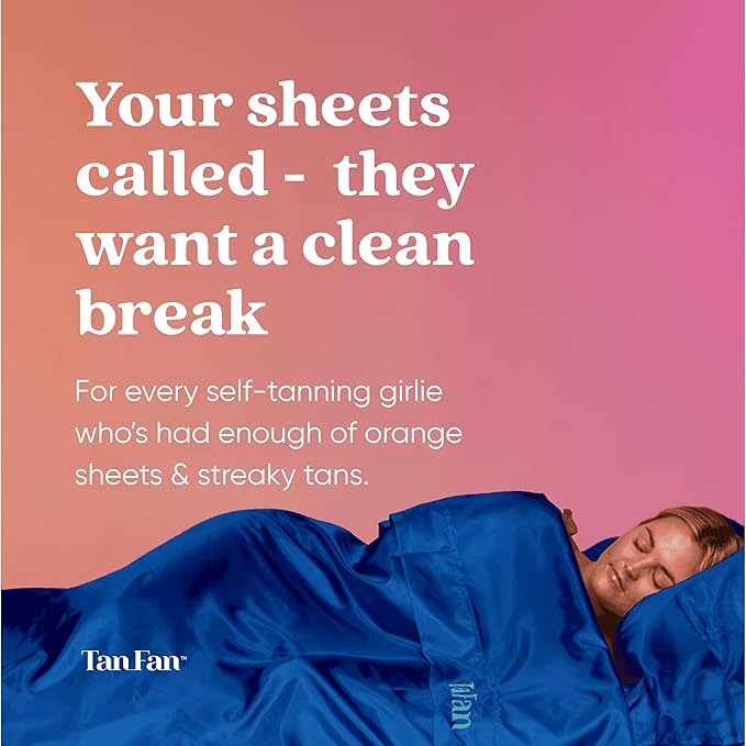 Tan Fan Self Tan Sleep Sac - Keep Sheets Clean from Self Tanner Stains - 100% Cooling Silky Poly Sleeping Sack - Won’t Rub or Absorb Tanning Lotion - Lightweight Large w Foot Openings (Navy)