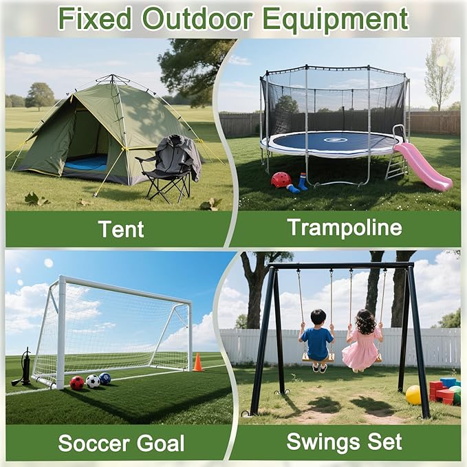 12 Inch U Shaped Trampoline Stakes 8 Pack 5/16 Diameter Heavy Duty Steel Wind Resistant Rebar Stakes Black E-Coated Anti-Rust Ground Stakes for Trampoline Swing Set Bounce House Safety