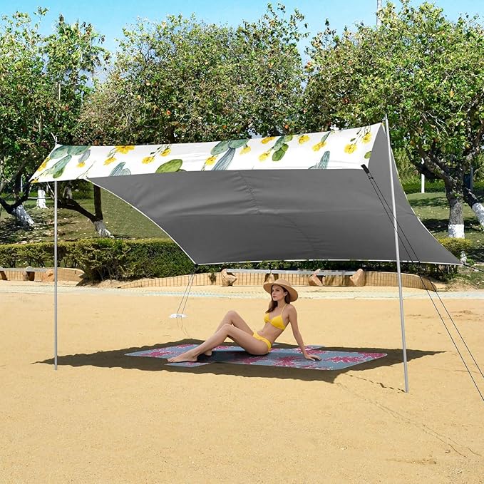 Bolaz Beach Canopy Tent Sun Shade9'×10.5' Large Family Beach Shade UPF50+- Outdoor Shade for Camping Trips FishingWatercolor Cactus Pattern