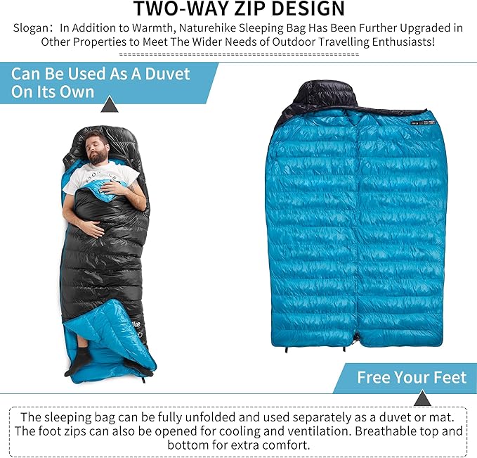 Naturehike Ultralight Down Sleeping Bag 650FP Backpacking Sleeping Bag for Adults 40.4℉ Waterproof Sleeping Bags for Camping Hiking Traveling with Compression Sack