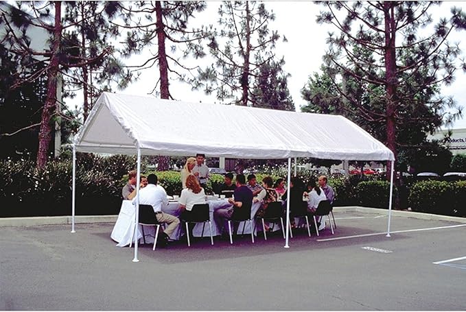 Moto Shade 10x20 Six-Leg Vehicle Canopy – White Multipurpose Outdoor Shelter for Cars Trucks Events &amp More – Weather-Resistant UV-Protected Spacious Shade with Easy Assembly