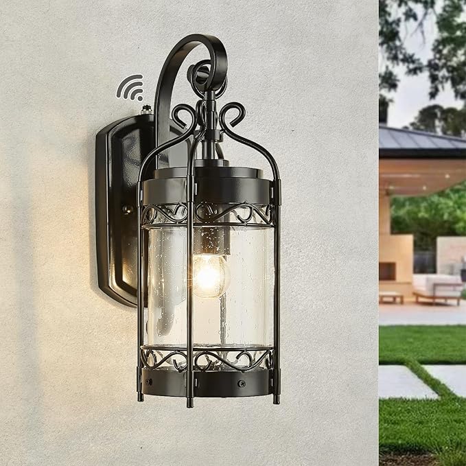 Dusk to Dawn Sensor Outdoor Wall Sconce14.96 H Vintage Exterior Light Fixture with IP65 WaterproofClassical European Style Porch Light with Bubble Glass for Garage Yards Patio