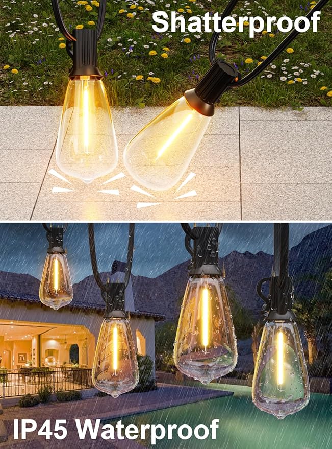 GPATIO Outdoor String Lights 60FT Waterproof Patio Lights with 32 Hanging Globe ST38 Bulbs 2700k Shatterproof for Backyard Gazebo Porch Garden Commerical Outside Decor