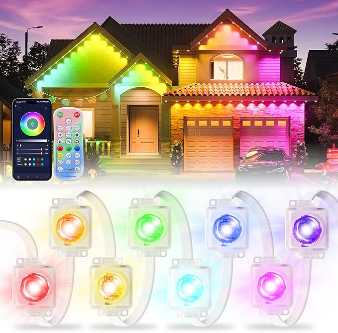 Permanent Outdoor Lights for House 120FT with 72 LED Smart RGB Christmas Outdoor Lights with App/Remote Control Waterproof IP67 Eaves Light DIY Scene Mode for Holiday Garden Decor