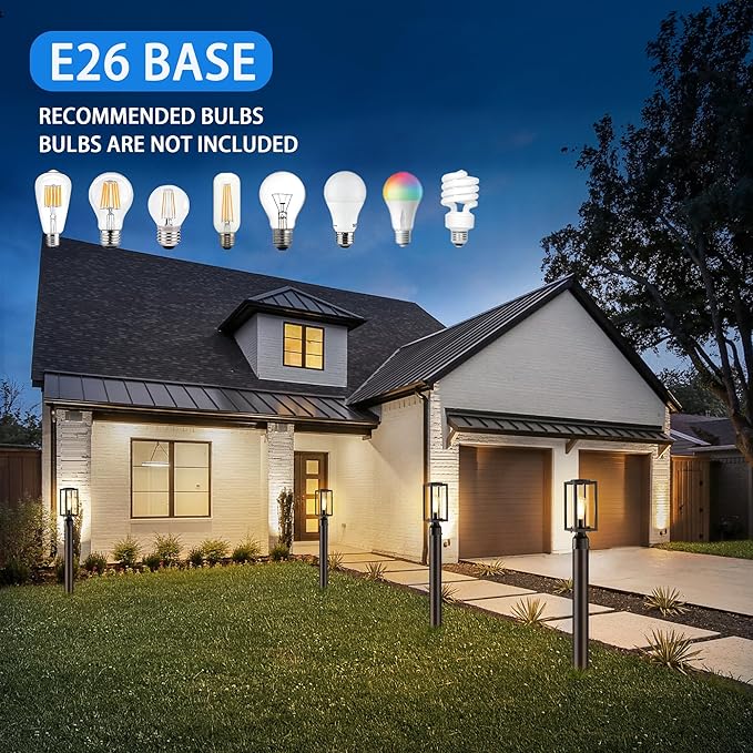 Dusk to Dawn Outdoor Post Lights 2 Packs Lamp Post Light Fixture Modern Black Exterior Post Lantern Fixture with Tempered Glass Anti-Rust Light Posts for Outside for Driveway Patio Garden