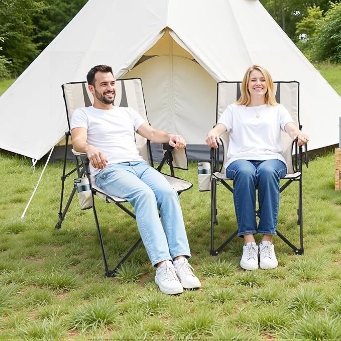 VEVOR Folding Camping Chair 3 Reclining Positions Outdoor High Back Camping Chair 260lbs Weight Capacity Full Padded Beach Chairs with Armrest &amp Headrest Portable Lawn Chairs for Sports Trave