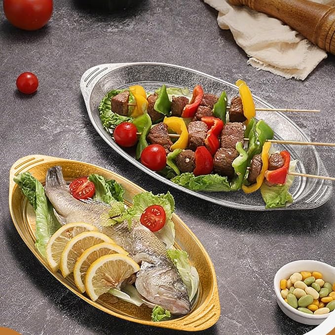 Titanium Fish Plates Oval Serving Dishes Large Capacity Dual-Ear Design Extra-Thick Flat Bottom Perfect for Camping Picnics Outdoor Dining &amp Home Use (L)
