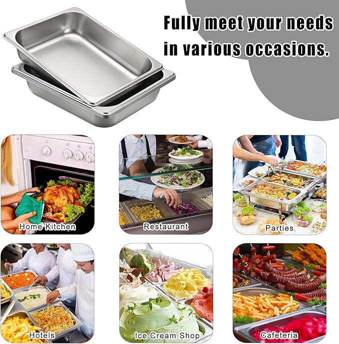 BSTKEY 6 Pack 1/2 Size Hotel Pans 2.56 Inch Deep Stainless Steel Steam Table Pan Stackable Food Warmer Trays for Buffet Commercial Food Pans for Kitchen Restaurant Catering Party Supplies