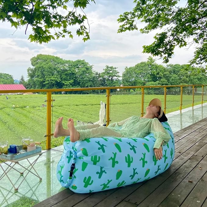 Inflatable Couch for CampingInflatable Lounger Air Sofa ChairPortable Festival Couch for Outdoor Beach Hiking Picnics Music Festivals (Sunflower)