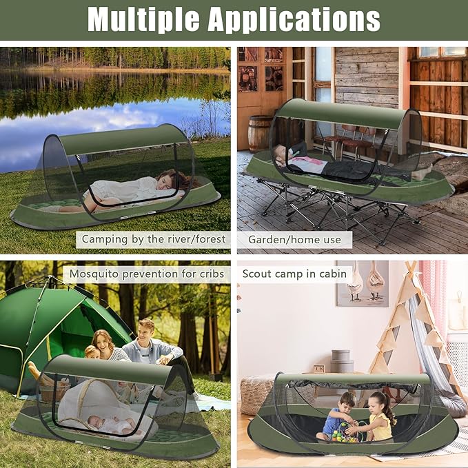 Pop-Up Mosquito Tent for Camping 1 Person Bug Net Cot Tent 3s Automatic Setup Screen Net for Adults &amp Kids Fits with Camping Cot Lightweight &amp Portable for Outdoor Hiking Traveling
