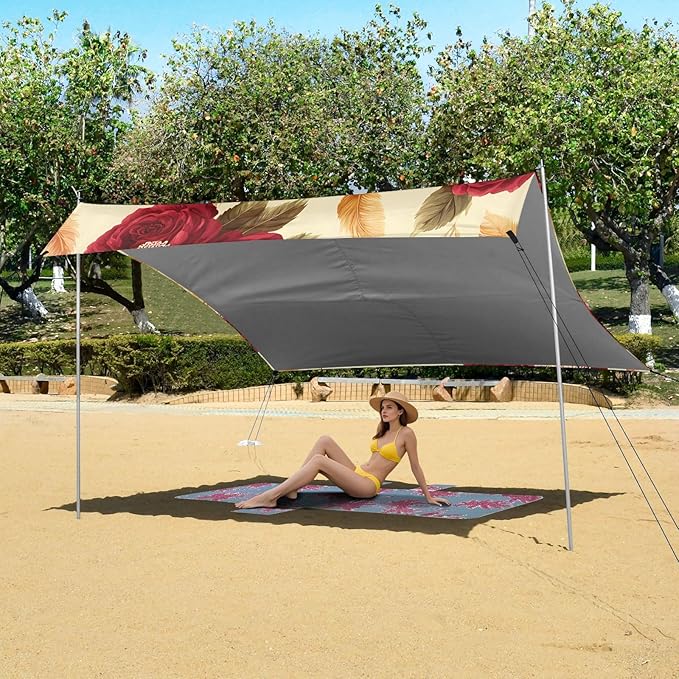 Beach Tent Sun Shelter Rose Feather Lightweight &amp Easy Setup Beach Shade Canopy for Camping Fishing