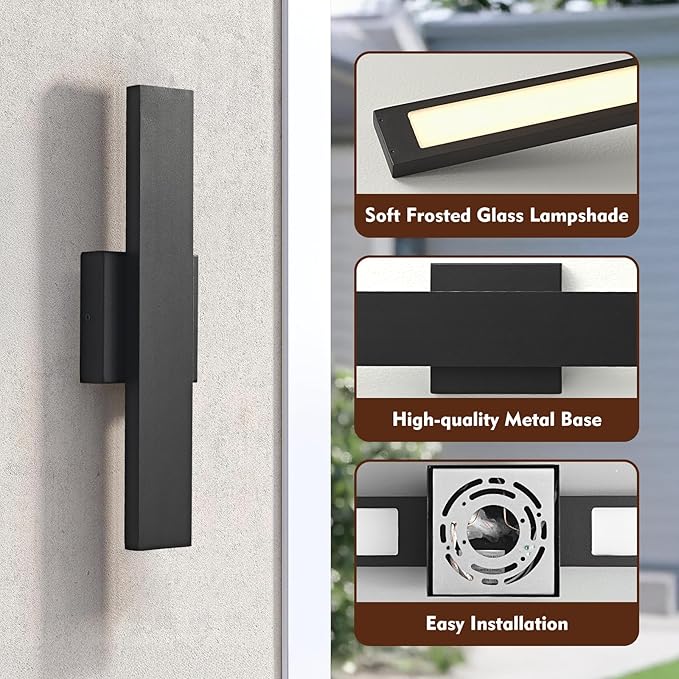 Outdoor Modern LED Wall Light Fixtures Black Linear Exterior Wall Sconces 20W Modern Porch Patio Light Fixture Waterproof Outdoor Wall Lights Outside Lights for House Garage Front Door Patio 2pack