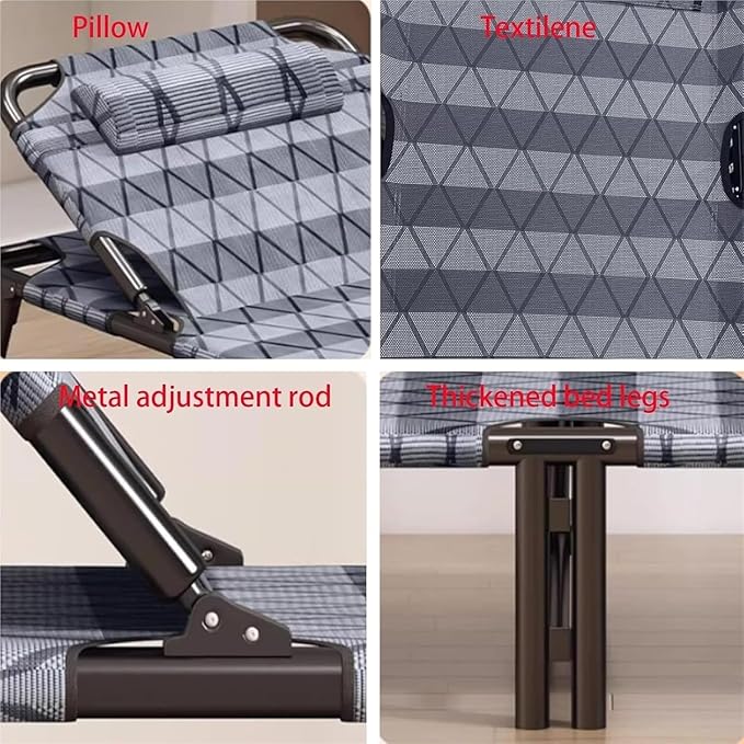 Thickened Tube Frame Camping Cot 6-Position Folding Chaise Lounge Chair Portable Folding Bed for Sleeping Office Folding Cot