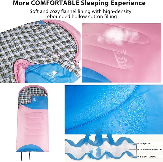 GEERTOP Flannel Sleeping Bags for Adults Big &amp Tall People Portable Cold Weather Envelope XXL All Seasons Camping Sleeping Bag