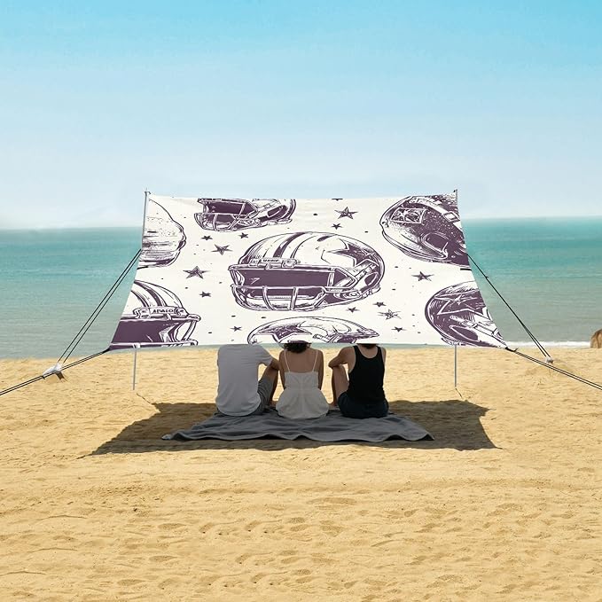 Football White Stars Helmet Pattern Camping Sun Shelter Beach Tent Portable Beach Sun Shade Outdoor Canopy for Camping Trips Fishing Picnic