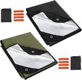 RedSwing 2 Pack Heavy Duty Waterproof Emergency Thermal Tarp Insulated Survival Blanket for Outdoor Camping Hiking and Emergency Shelter Green+Black