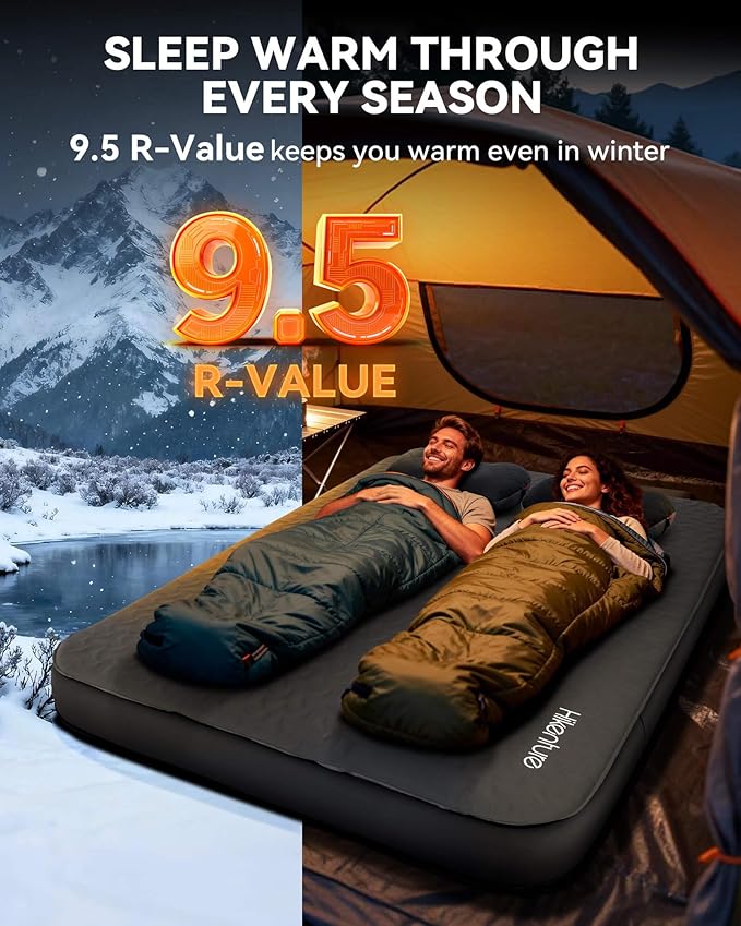 Hikenture 4 Thick Self Inflating Sleeping Pad Foam &amp Air Camping Mattress 9.5 R-Value Insulated Sleeping Mat Portable All Season Camping Pad for Tent Car Cot Truck