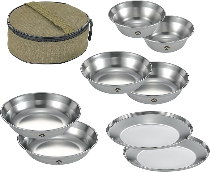 Camping Moon S395 Tableware Camping Plate Stainless Steel Tableware Set Canvas Case Included