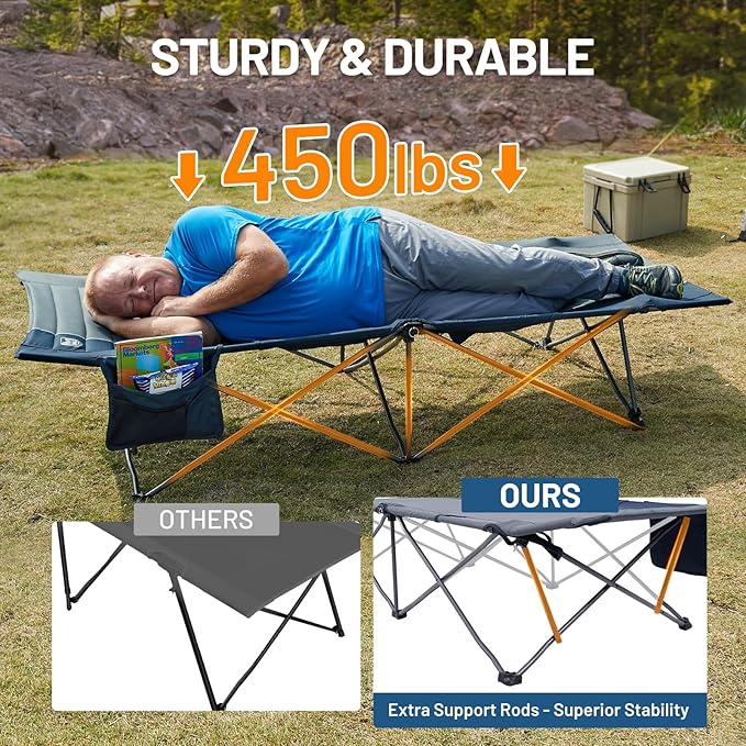 TIMBER RIDGE Extra Wide Heavy Duty Camping Cot for Adult Easy Set Up Oversized Sleeping Cot with Carry Bag for Camping Travel and Outdoors Support up to 450lbs Blue 2 Pack