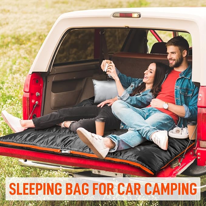 MEREZA Double Sleeping Bag for Adults Mens with Pillow XL Queen Size Two Person Sleeping Bag for All Season Camping Hiking Backpacking 2 Person Sleeping Bags for Cold Weather &amp Warm