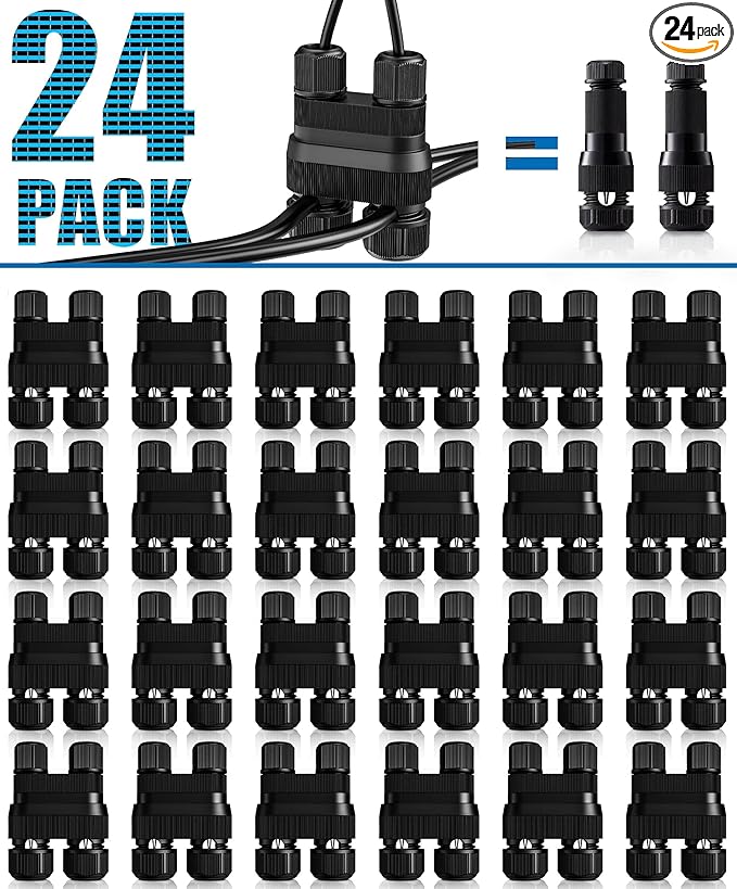 SUNVIE Fastlock2 Low Voltage Wire Connector Landscape Lighting Connectors 12-18 Gauge Waterproof Low Voltage Connectors Outdoor Landscape Wire Connector for Garden Yard Path Lights 24 Pack