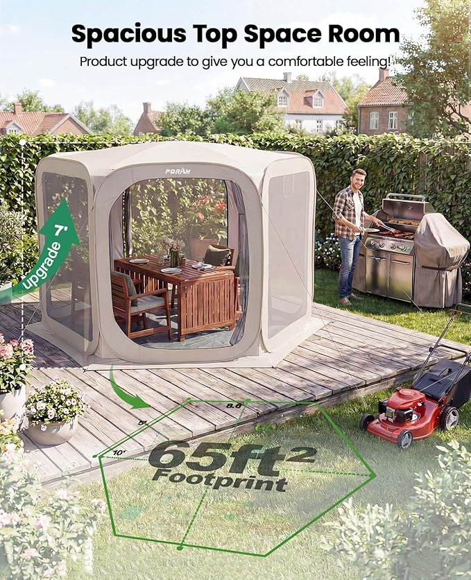 Porayhut Pop up Screen House Tent Sun Shelter with Breathable Mesh DoorsPortable Camping Tent with Detachable Waterproof Floor10x10FT Screen Canopy Outdoor for Family Friends Party