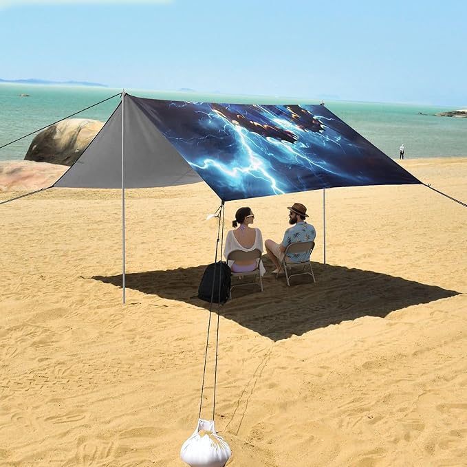 Beach Tent Sun Shelter Butterfly Blue Lightning Lightweight &amp Easy Setup Beach Shade Canopy for Camping Fishing