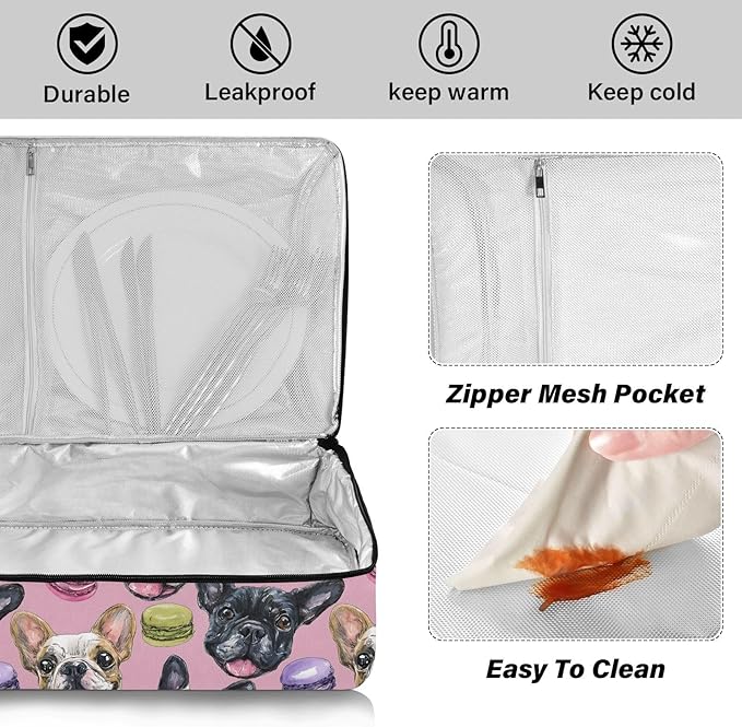 Casserole Carrier Pattern Bulldog FacesInsulated Casserole Carrier for Hot or Cold Food Thermal Lunch Tote for Potluck Parties Picnic Beach Fits 9 x 13 Inches Baking Dish