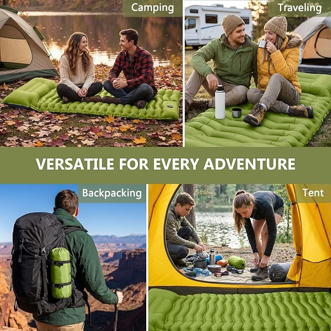 Sleeping Pad Ultralight Camping Mattress with Pillow Built-in Foot Pump Inflatable Sleeping Pad Compact for Camping Backpacking Traveling Hiking Tent SingleGreen