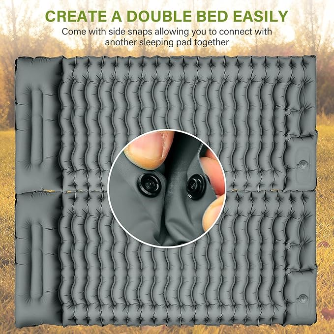 Camping Sleeping Pad with Pillow Built-in Foot Pump Inflatable Sleeping Pads Compact for Camping Backpacking Hiking Traveling - Gray