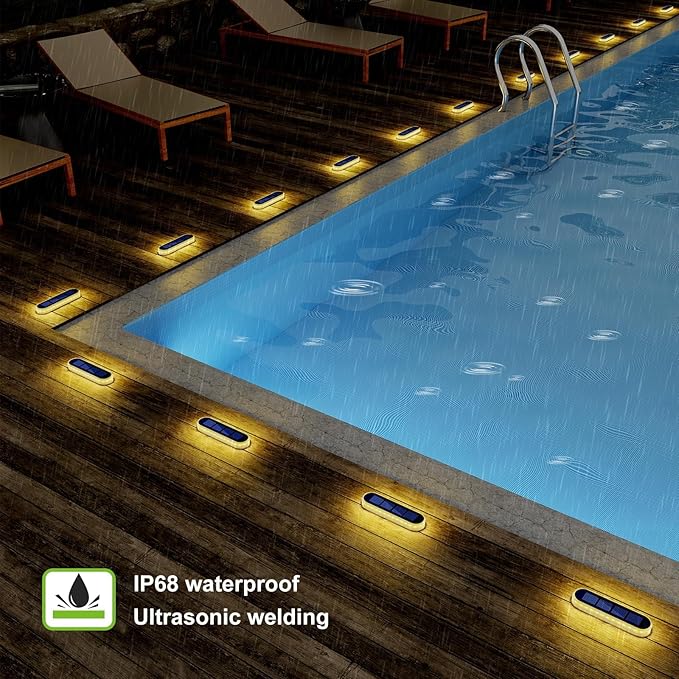 Solar Deck Lights 6 Pack Waterproof LED Path Lights Outdoor Solar Step Lights Solar Powered Light Bar for Stairs Driveway Walkway Pathway Dock Porch Warm White